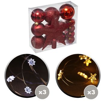 Pack De 18 Piezas Decorativas De Navidad + 6 Guirnaldas De Cobre De 20 Led Para Interiores