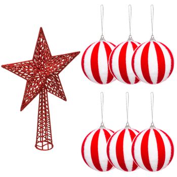 Set 6 Bolas Con Estrella Cresta Roja Plástico Wellhome Ø8/38cm Multicolor