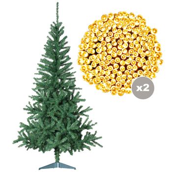 Abeto Navidad Verde 180 Cm + 2 Guirnaldas Led Exterior Con Temporizador