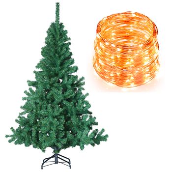 Abeto De Navidad Verde 150 Cm + 1 Guirnalda Cobre Blanco 100 Led 8 Funciones Luz Cálida