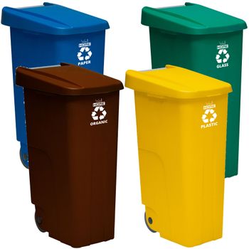 4 Cubos Reciclaje Plástico Wellhome 110l C/u Azul/verde/amarillo/marrón