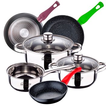 BATERIA DE COCINA 8 PIEZAS SAN IGNACIO TOLEDO DE ACERO INOXIDABLE CON –  VicHome