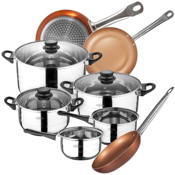 Set Cocina 8 Pzs San Ignacio Toledo Inox, Sartenes Bergner Copper Plus Aluminio 20/24/28cm