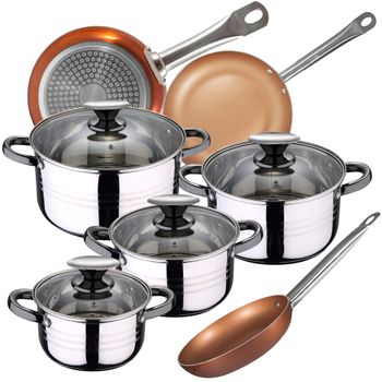 Set Cocina 8 Piezas   Inox Dina + Sartenes 20/24/28 Cm   Chef Copper Aluminio