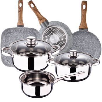 Batería Cocina Inducción 17 Piezas, Antiadherente Mármol Sin Pfoa,  Aluminio, Cazuelas Sartenes Azul Marino Berlinger Haus Aquamarine con  Ofertas en Carrefour