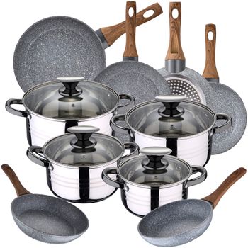 San ignacio Set Bateria Cocina 8 Piezas Con Juego Sartenes Toledo 18/20/24  cm PK3786 Plateado