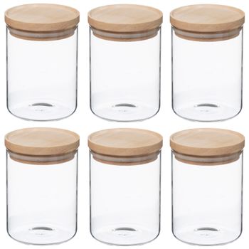 Set De 6 Tarros De Vidrio Y Madera 600 Ml