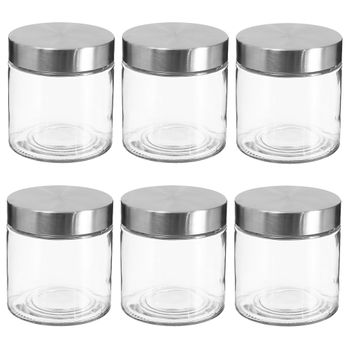 Set 6 Tarros De Vidrio Y Acero Inox. Wellhome 11x12cm 750ml Transparente