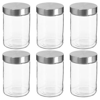 Set 6 Tarros De Vidrio Y Acero Inox. Wellhome 11x17cm 1,2l Transparente