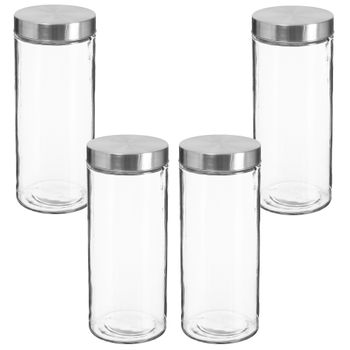 Set 4 Tarros De Vidrio Y Acero Inox. Wellhome 11x27cm 2l Transparente