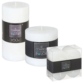 Conjunto De Velas Blancas Rústicas:  1 Vela D7 X H14 + 1 Vela D10 X H11 + 4 Velas D4,5