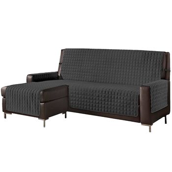 Funda Sofá Chaise-longue 4 Plazas Elegant Reversible- Adaptable A Ambos Lados Gris Oscuro