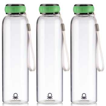 Set De 3 Unidades De Botella De Agua 550ml Borosilicato Tapa Verde Casa Benetton