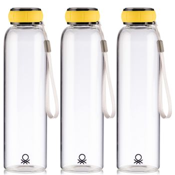 Set De 3 Unidades De Botella De Agua 550ml Borosilicato Tapa Amarilla Casa Benetton