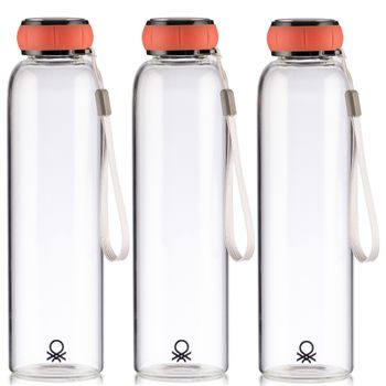 Set De 3 Botellas De Agua Con Tapa Roja Borosilicato Casa Benetton 550 Ml C/u