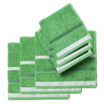 Set De 6 Toallas (3 De Mano 50x30cm + 3 De Baño 90x50cm) 450gsm 100% Algodón, Verde Rayas