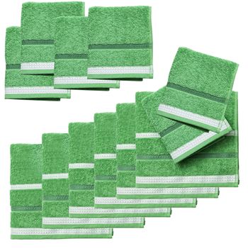 Set 12 Toallas (6 Mano 50x30cm + 6 Baño 90x50cm) 450gsm Algodón, Verde Rayas