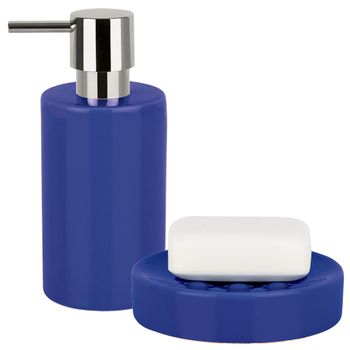 Set Dispensador  Y Plato Para Jabón Wellhome Azul Oscuro