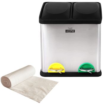 Pack Cubo Reciclaje De 2 Comp. Con 20 Bolsas De Basura 10l Wellhome Eco-home