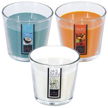 Set De 3 Velas Perfumadas D.13,5 Cm. Aromas A Rosa, Frutos Rojos Y Frambuesa