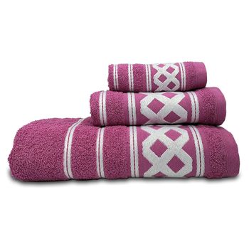 Set De 3 Toallas De Algodón De Rizo 450 Gr/m2 Wellhome Diamante Fucsia