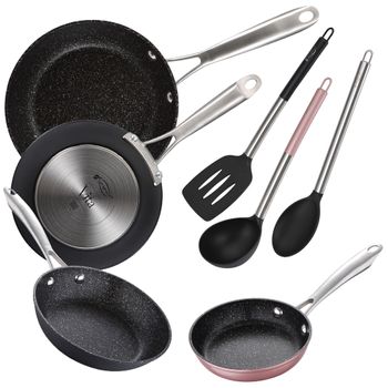 Pack De 4 Sartenes En Aluminio Forjado + Set De Utensilios Básicos De Cocina