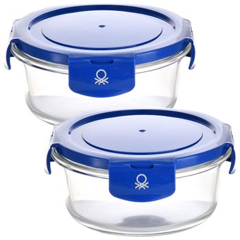 Pack De 2 Herméticos Redondos De 570ml En Borosilicato Con Tapa De Color Azul