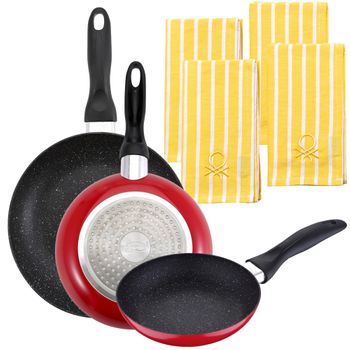 Pack De 3 Sartenes San Ignacio  Ø16cm Ø20cm Ø24cm + Set De 4 Paños De Cocina Color Amarillo