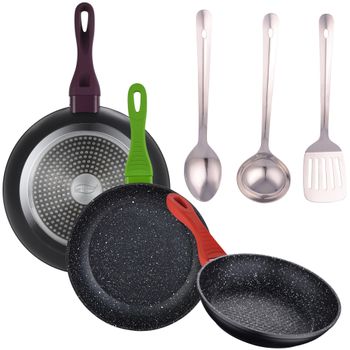 Pack 3 Sartenes 20/24/28cm Aluminio Forjado + Set Utensilios Cocina Acero Inoxidable