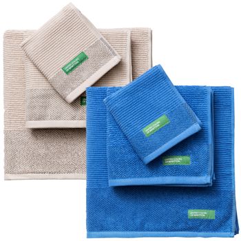 Pack De 2 Set De 3 Toallas De Baño Cada Uno En Color Azul Y Otras En Beige