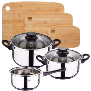 Batería De Cocina 5 Piezas Acero Inox. Con 3 Tablas De Corte San Ignacio