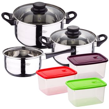 Pack Batería De Cocina 5 Piezas + Set De 3pc De Herméticos Plástico