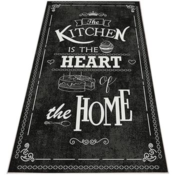 Alfombra De Poliester Estampada 100 X 200cm Modelo Heartofthehome Negro