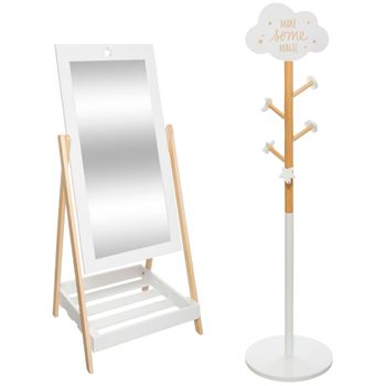 Set De Espejo De Madera Con Perchero Nube Infantil Well Home