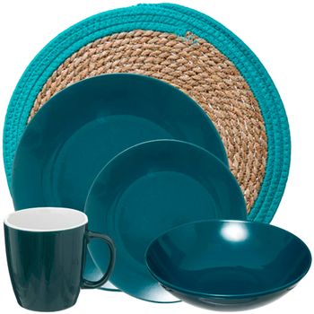 Set De Mesa De Loza Y Caña Wellhome Azul Pato