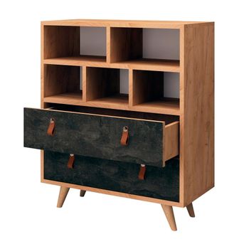 Mueble De Roble Oscuro Con 100% Tablero Aglomerado Rechapado En Melamina.