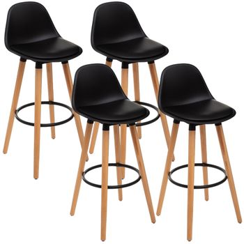 Set De 4 Taburetes De Bar De Madera Y Poliuretano Wellhome Maxon Negro