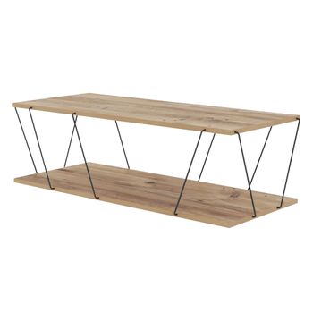 Mesa De Centro Metal  Wellhome 120x30x50 Cm Pino Y Negro