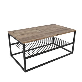 Mesa De Centro Metal  Wellhome 95x43x55 Cm Pino Y Negro