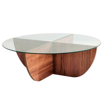 Mesa De Centro Redonda Vidrio Templado  Wellhome 90x30x90 Cm Nogal