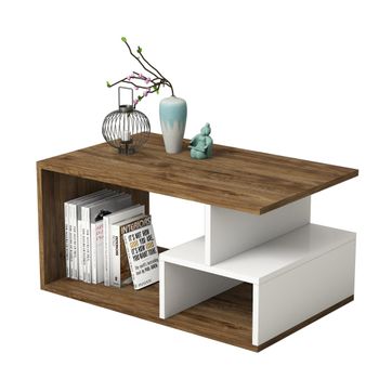 Mesa Auxiliar Aglomerado Wellhome 97x59x8,5 Cm Nogal Y Blanco