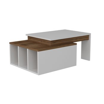 Mesa Auxiliar De Aglomerado Wellhome 76x65,5x15,6 Cm Blanco Y Nogal