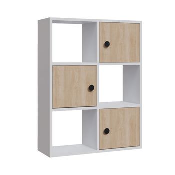 Librería, 100% Tablero De Aglomerado Rechapado En Melamina, Color Blanco Y Roble H.93