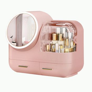 Caja Organizadora De Maquillaje Con Espejo Con Luz Led Rosa Joybos