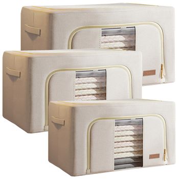 Set 3 Cajas Almacenamiento Ropa, 24 + 66 + 100 L Plegable Joybos