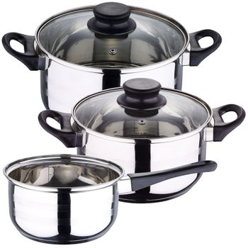 Batería cocina 5 pcs inox inducción con tapa cristal Mod: Optima Monix —  Ferretería Luma