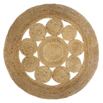 Alfombra Calada En Yute Wellhome Ø80cm Suelos,paredes D.80xh.0,5cm Beige