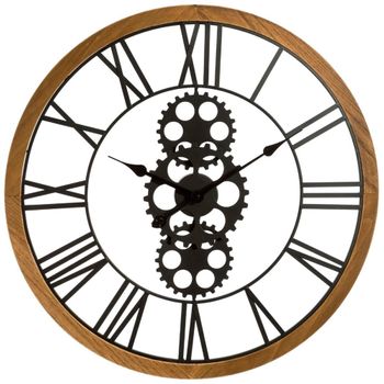 Reloj Mecánico  Retro En Metal Y Madera Wellhome Ø 70cm Negro