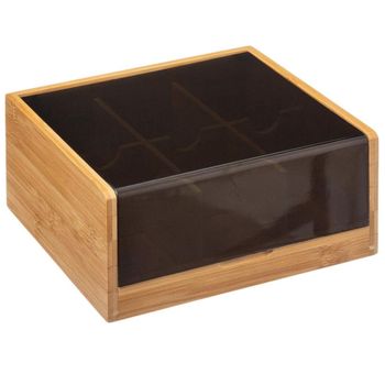Caja De Té De Bambú Wellhome 21.8x21x10cm Negro