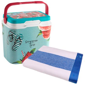 Nevera Life Story 29l Watermelon + Toalla De Playa 90x160cm 450gsm Terry 100%algodon Azul